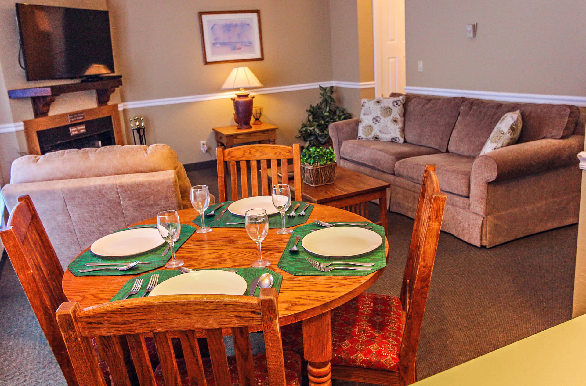 A spacious living and dining room at VRI's Powder Ridge Village in Eden, Utah.